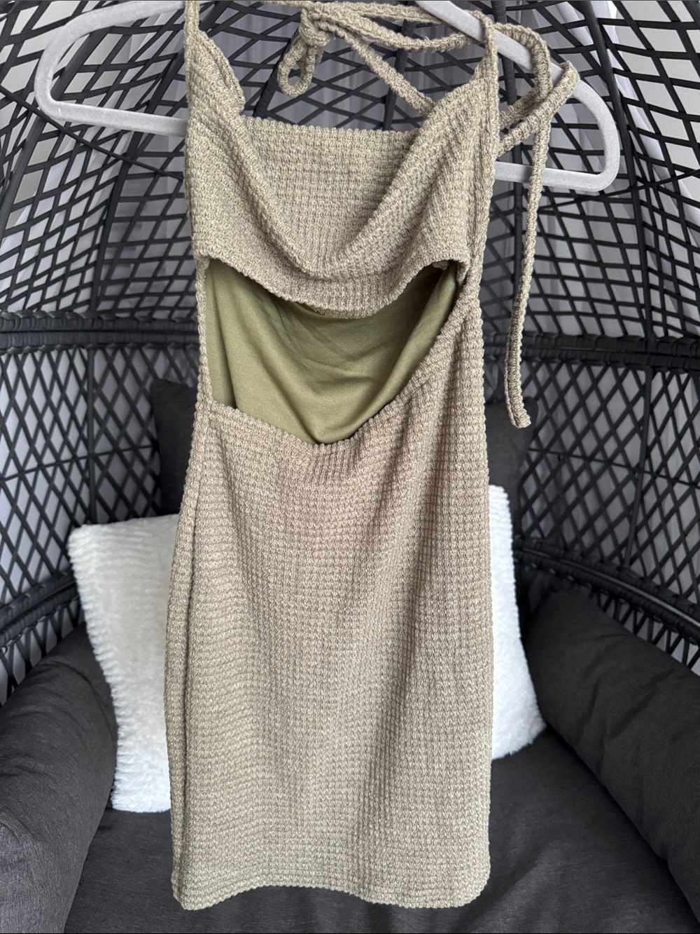 SHEIN Beige Knit Halter Off-Shoulder Sweater Dress